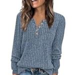 Misfay Womens Blue Ribbed Soft Long Sleeve Henley Top Size Large Photo 0