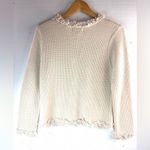 Roz & Ali  M Tweed Fringe Knit Look Crystal Button Lightweight Preppy Jacket Photo 1