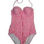 Gap Womens S Molded Bandeau Peony Gingham Pink One Piece Swimsuit Photo 0