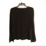 Black Knit V Neck Top with Silver Grommet Accents Size M Photo 1
