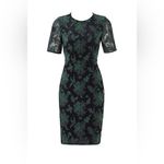 Tory Burch Floral Lace Applique Fishnet Sheath Short Sleeve Dress Navy Green 12 Photo 1
