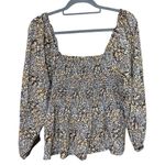Madewell  Lucie 100% Cotton Smocked Floral Boho Balloon Sleeve Peplum Top size 14 Photo 2