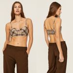 Favorite Daughter Ex Boyfriend Plaid Bra Top Brown Beige Size XL Photo 5