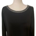 Lands' End | Black with Speckled Embroidered Crew Neck Blouse Size XL 18 Photo 3