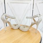 Jimmy Choo  015 Lancer Crystal Suede Strappy Heels Shimmer Silver Open Toe 37 Photo 5