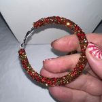 Red and Gold Chunky Sparkle Hoop Earrings Photo 6