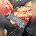 Echo Burgundy Peach Roses Black Silk Long Neck Scarf with Fringe Photo 3