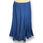 90s Alfredo’s Wife Denim Maxi Skirt Blue Tiered Flowy Boho Medium Wash Jean Photo 8