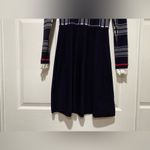 1901  Plaid Bodice Long Sleeve Preppy Sweater Dress Navy Blue Size Small Photo 1