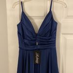 La Femme  Navy Blue Striped Long Prom Dress size 4 brand new with tag Photo 3
