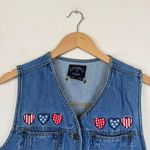 American Vintage vintage solutions denim vest embroidered patriotic flag heart patches Photo 2