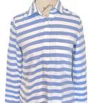 J.Crew  Womens Blouse Shirt Mid Button Sz 2 Camp Popover In Bar Stripe Blue Coast Photo 6