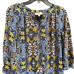 Loft  Ann Taylor Blue & Yellow Floral Drop Waist Ruffle Dress Size Small Petite Photo 2