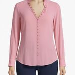 EXPRESS Shirt Womens Pink Chiffon Portofino Button Office Business Casual Small Photo 0