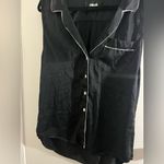 Reformation  Silky Black Button-Up Blouse with White Trim Photo 8