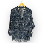 ZARA  Blue 100% Viscose Snake Print Hi Low Tie Neck Blouse Shirt Top Size Medium Photo 2