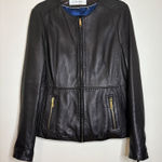 T Tahari Black Leather Collarless Zip Front Jacket Women's Size L Photo 0