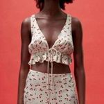 ZARA Cherry Print Satin Effect Crop Top/Blouse Pink S Photo 5