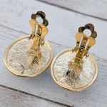Vintage Clip On Earrings Large White with Gold Tone Photo 8