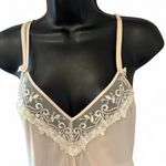 Linea Donatella Nightgown Women's Size M Sexy Lace V Neck Sleeveless Chemise Tan Size M Photo 1