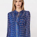 Robert Graham NWOT  Paisley Ruffle Tie Neck Top Blouse Blue Small Photo 1