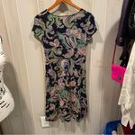 Talbots Cute  stretchy paisley babydoll v-neck dress midi cap sleeve flowy fairy Photo 7