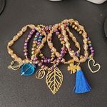 Hand Made Set of 7 AB Gold Crystal Glass Bracelets with Gold Charms Seman… Purple Photo 0