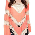 Umgee Boho Stretch Knit Tunic with Lacy Crochet Trim Mango size S Photo 0