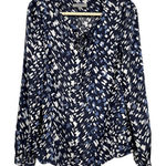 Classiques Entier  Blue Abstract Print Silk Long Sleeve Boho Blouse Womens M Photo 0