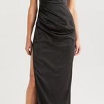 Lush Love Black Satin Asymmetrical High Slit Off Photo 0