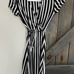 Poof New York Black White Striped Short Sleeve Tie Waist Faux Wrap Dress Photo 0