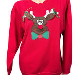 Tultex Vtg 80s Christmas Sweatshirt Red Reindeer Applique Rudolph Bells Size M  Photo 0