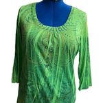 PROJECT Women’s Green Top 3/4 Sleeves Jewel Neckline Size Large Ruched front‎ Photo 0