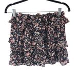 IRO Brooks Mini Skirt Ruffle Tiered Pull On Floral Black Pink 36 US 4 Photo 2