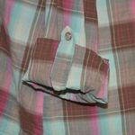 Wrangler  XL Pink Blue Brown Plaid Western Pearl Snap Shirt Embroidered Rhineston Photo 5