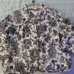Charter Club womens 100% Linen shaket jacket white black floral button up XL Photo 0