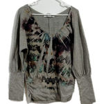 American Rag Gray 3/4 Sleeve Blouse with Graphic Ruched Design Photo 0