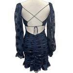 For Love & Lemons  Lula Mini Dress Navy Polka Dot Ruched Chiffon Silk Party XS Photo 3