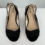 Life Stride Socialite Wedge Sandal in Black Canvas size 10W Ankle Strap Peep Toe Photo 4