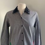 LEMON GRASS Holiday Button Down Shirt Womens Sz Small Gingham Snowmen Novelty Black Photo 2