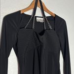 Joseph Ribkoff  Black Long Sleeve Blouse Chain Halter Date Night Pleated Bust Photo 1