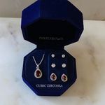 NWT Elegant Silver and Red Cubic Zirconia Necklace & Earrings Set Photo 0