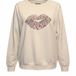 Wildfox Oversized Sweatshirt XL Cream Pink Leopard Lips Slouchy Indie Lounge Photo 0