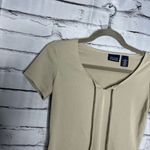 Hillard & Hanson Cream Fitted Tie Front T-Shirt V-Neck Drawstring Neckline SZ XS Photo 2