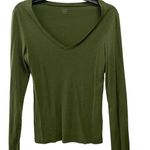 J.Crew Long Sleeve V Neck Fitted Tee Women’s Medium Olive Green Top- FLAWED Photo 0