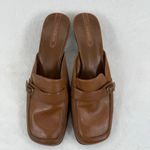 Enzo Angiolini Brown Leather Mules Heels Buckle Detail Square Toe Size 8.5M Photo 1