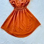 SheIn NWOT XS Knee Length Ruffle Dress Pumpkin Spice Orange Fall Autumn Plunge Flare Photo 2