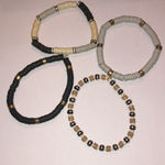Tan Off White Black Disc Beads Beaded Boho Retro Stretchy Bracelets Photo 5