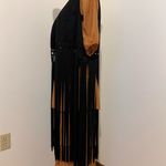 Long Black Fringe Faux Suede Boho Western Vest Size M Photo 3