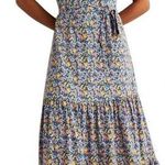 Boden Smocked Yoke Jersey Midi Dress Riviera Blue, Abstract Ditsy Blue Size 8P Photo 0